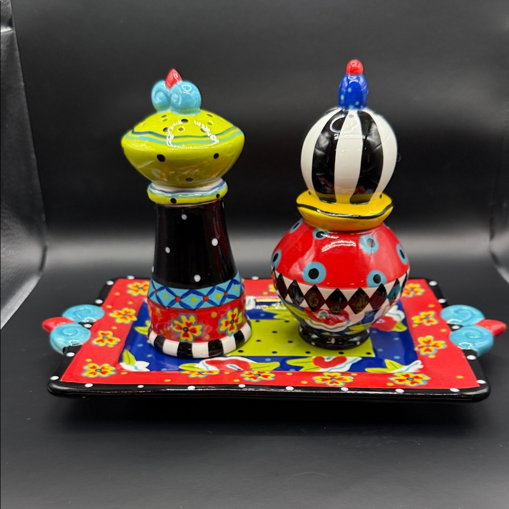 Vintage Joyce Shelton Salt and Pepper Shakers with Tray